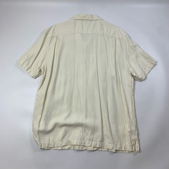 Tommy Bahama Shirt Mens XXL 2XL Cream Silk Short Sleeve Embroidered Graphic - Picture 8 of 10